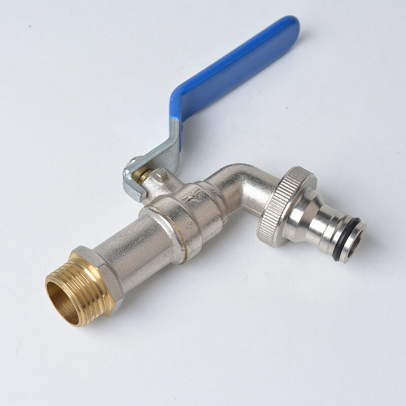 Gartenhahn Aus Messing, 1/2-drehung, 15,5 X 1,6 Cm, Silber, Blau