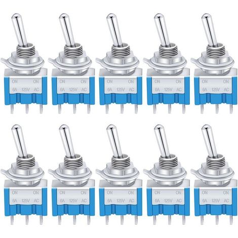 10 Stück Blaue Mini-kippschalter Ein/aus, 3 Anschlüsse, 2-positionen, Spdt-metall-wippschalter, Ac 125 V, 6 A, Für Auto, Lkw, Boot, Mts 102