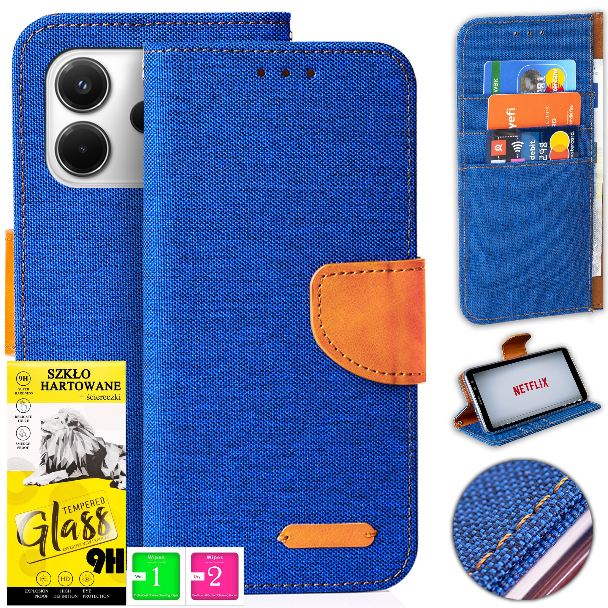 Schutzhülle Für Xiaomi Redmi Note 14 5g, Canvas-hülle Mit Magnetverschluss Und Glasabdeckung