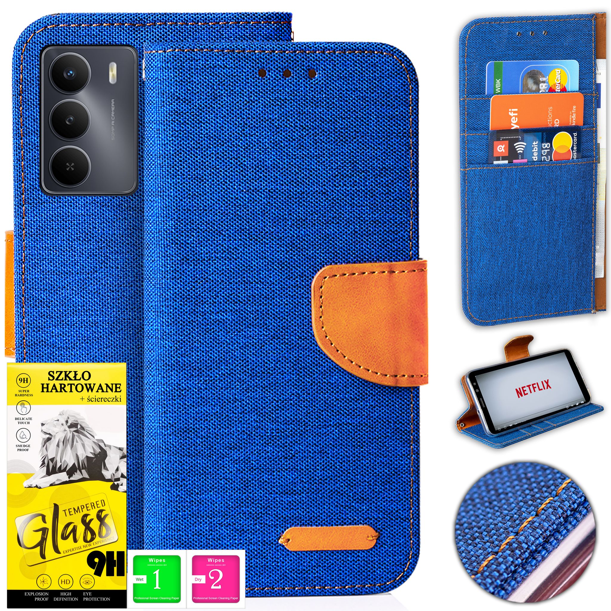 Realme C75 Schutzhülle Aus Canvas Mit Magnetverschluss Und 9h-glas