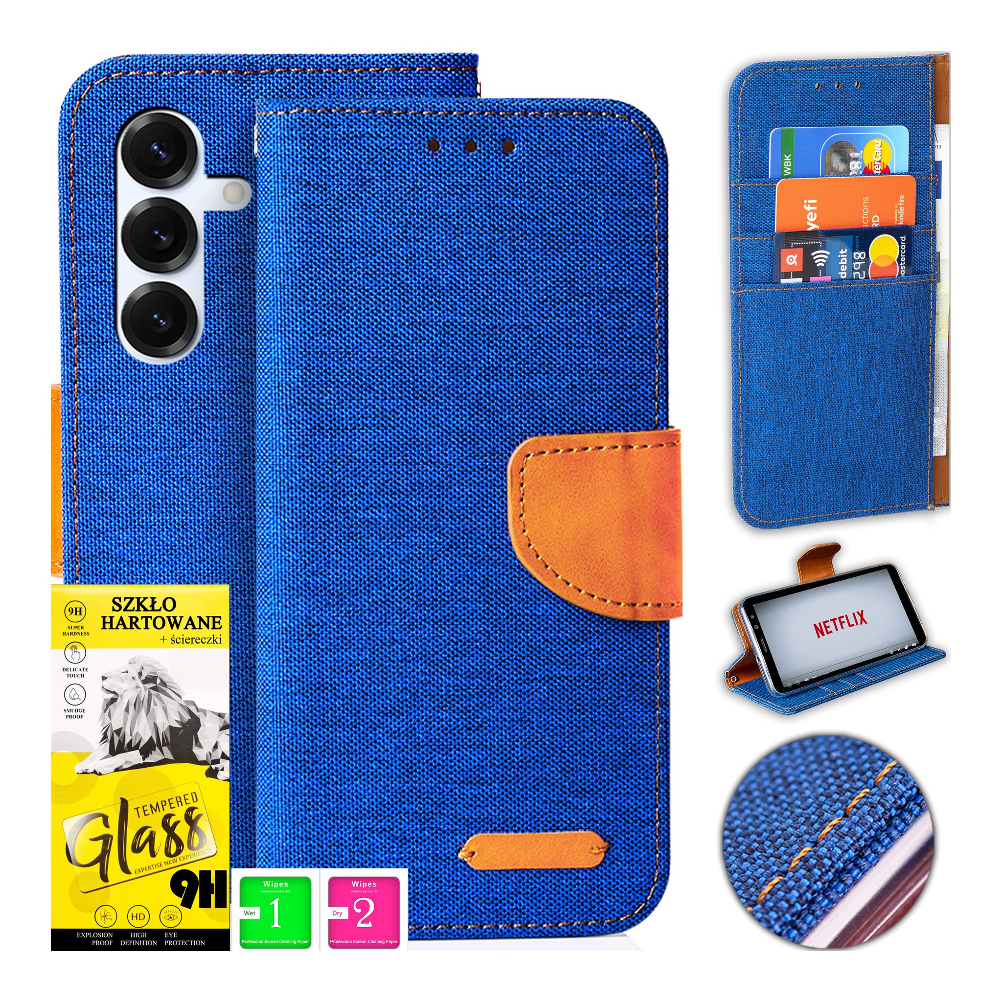 Schutzhülle Für Samsung Galaxy S25: Canvas-hülle Mit Magnetverschluss Und 9h-glas