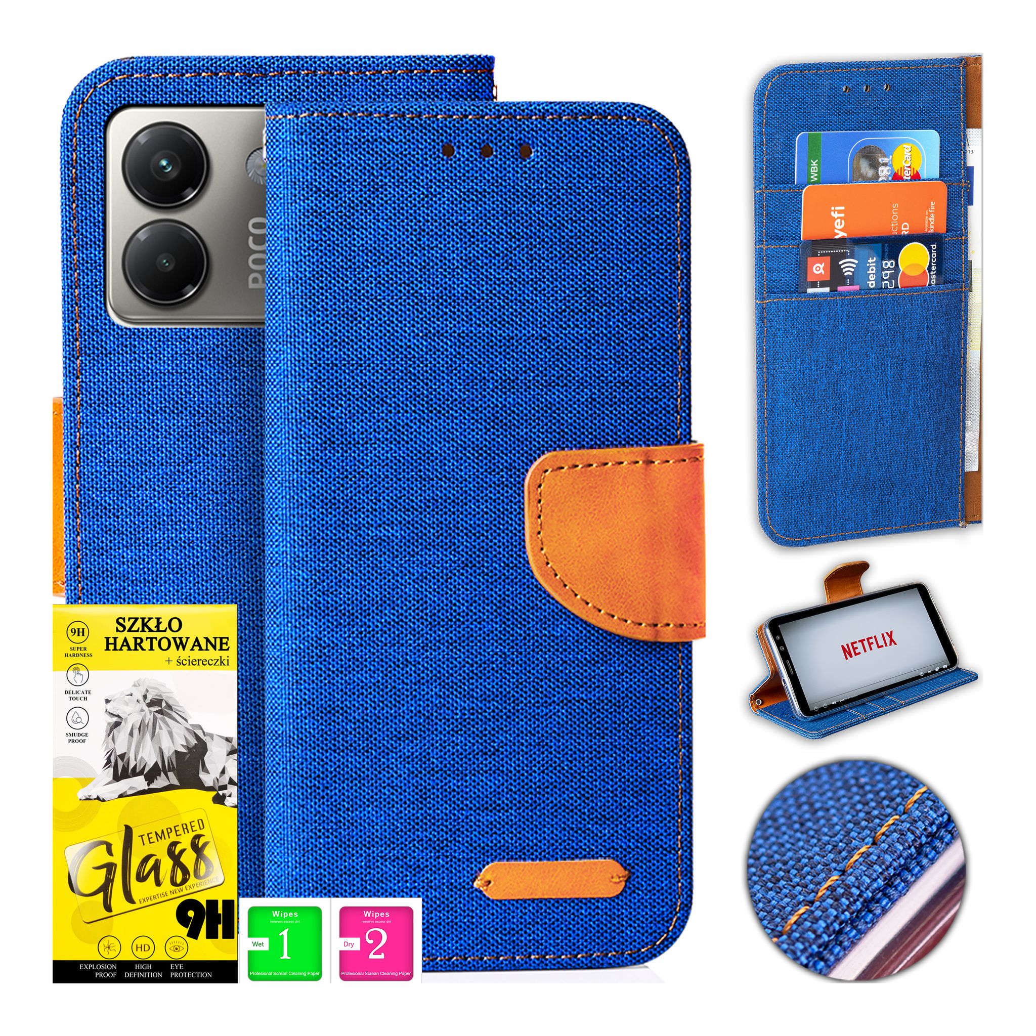 Schutzhülle Für Xiaomi Poco M7 Pro 5g, Canvas-hülle Mit Magnetverschluss, 9h-glas