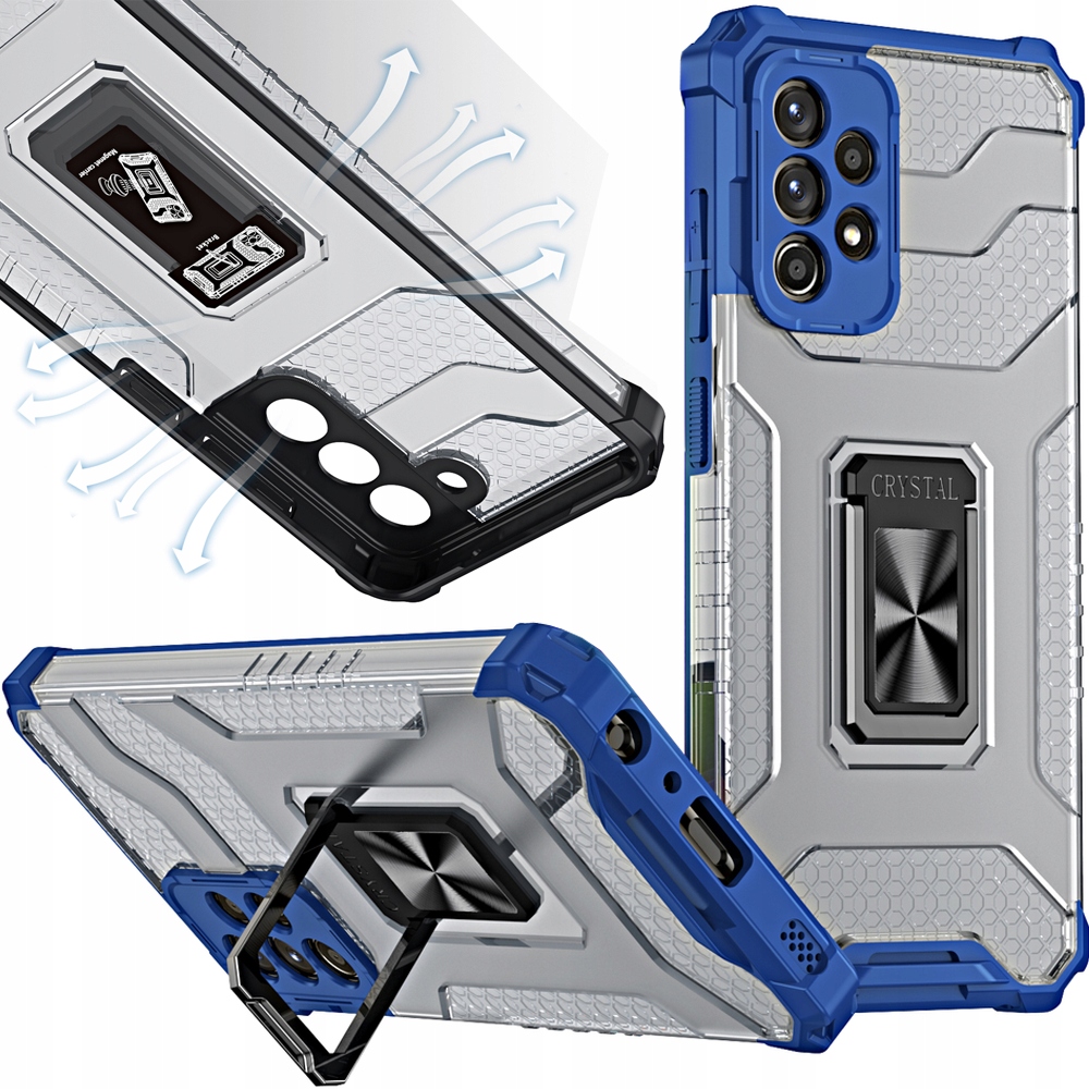 Crystal Ring Case – Gepanzerte Hybrid-schutzhülle Mit Magnethalterung Für Samsung Galaxy A72 4g, Blau