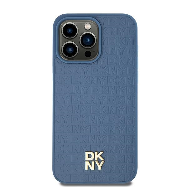 Dkny Dkhmp15spshrpsb Iphone 15 / 14 / 136,1" Blaue/blaue Hartschalen-schutzhülle Mit Ledermuster, Metalllogo Und Magsafe-anschluss