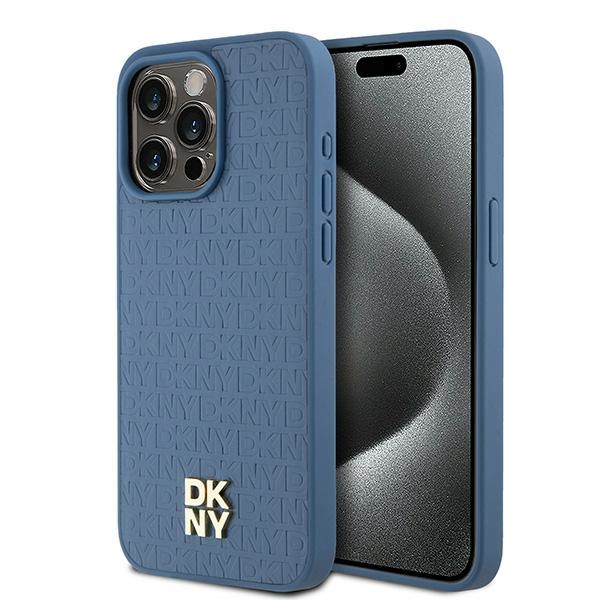 Dkny Dkhmp15xpshrpsb Iphone 15 Pro Max 6,7" Blaue/blaue Hartschalen-schutzhülle Aus Leder Mit Monogramm-muster, Metalllogo Und Magsafe-funktion