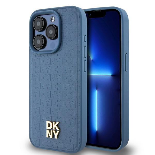Dkny Dkhmp15lpshrpsb Iphone 15 Pro 6,1" Blaue/blaue Hartschalen-schutzhülle Aus Leder Mit Monogramm-muster, Metalllogo Und Magsafe-funktion