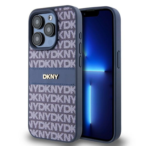 Dkny Dkhcp15lprthslb Iphone 15 Pro 6,1" Blaue/blaue Hartschalen-lederhülle Mit Mono-streifen Und Metalllogo