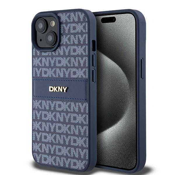 Dkny Dkhcp15sprthslb Iphone 15 / 14 / 136,1" Blaue/blaue Hartschalen-lederhülle Mit Mono-streifen Und Metalllogo