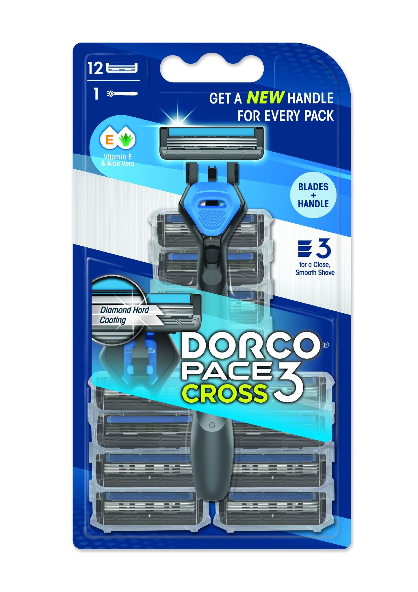 Dorco Pace3 Cross Herrenrasierer, 3 Klingen + 12 Ersatzklingen
