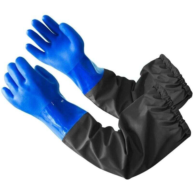 Zweiteilige Aquarium-teich-schutzhandschuhe – Extra Lange, Wasserdichte Handschuhe, 70 Cm – Blau