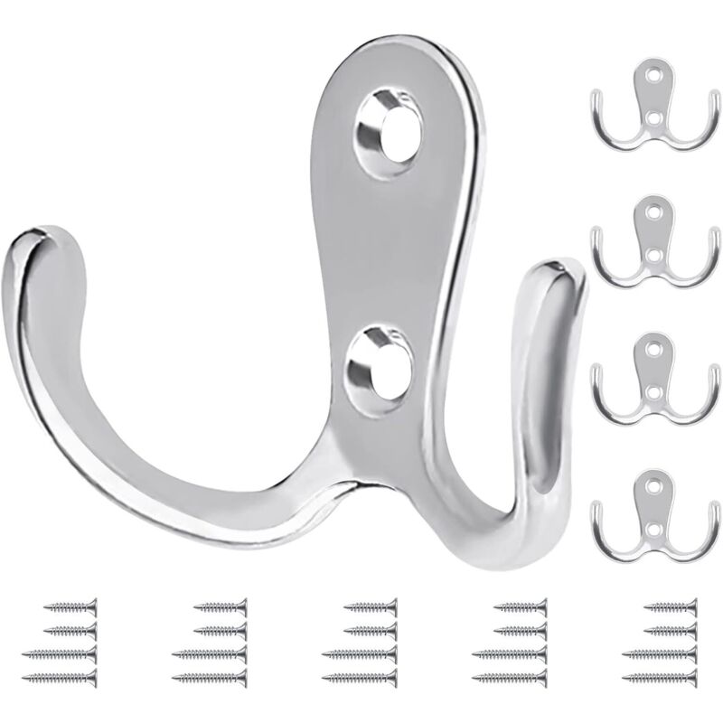 5 Stück Silberne Vintage-doppelwandhaken Aus Metall, Retro-schraubhaken Für Küche Und Bad
