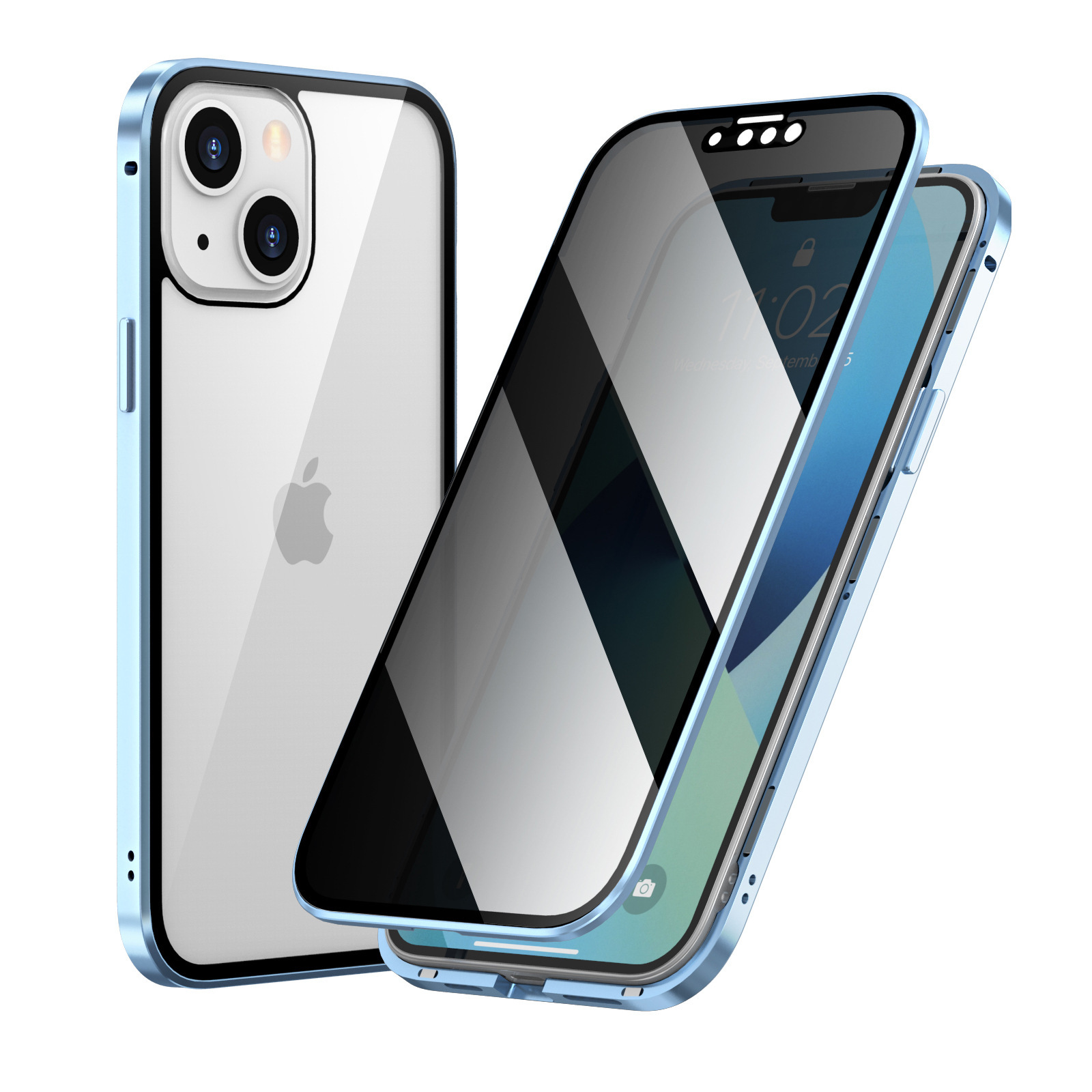 Magnetische Anti-spionage-hülle, Kompatibel Mit Iphone 13 Pro, Iphone 11, Iphone 12 Pro Und Iphone Se. Beidseitiger Magnetischer Glasschutz. Farbe: Yuanfeng-blau.