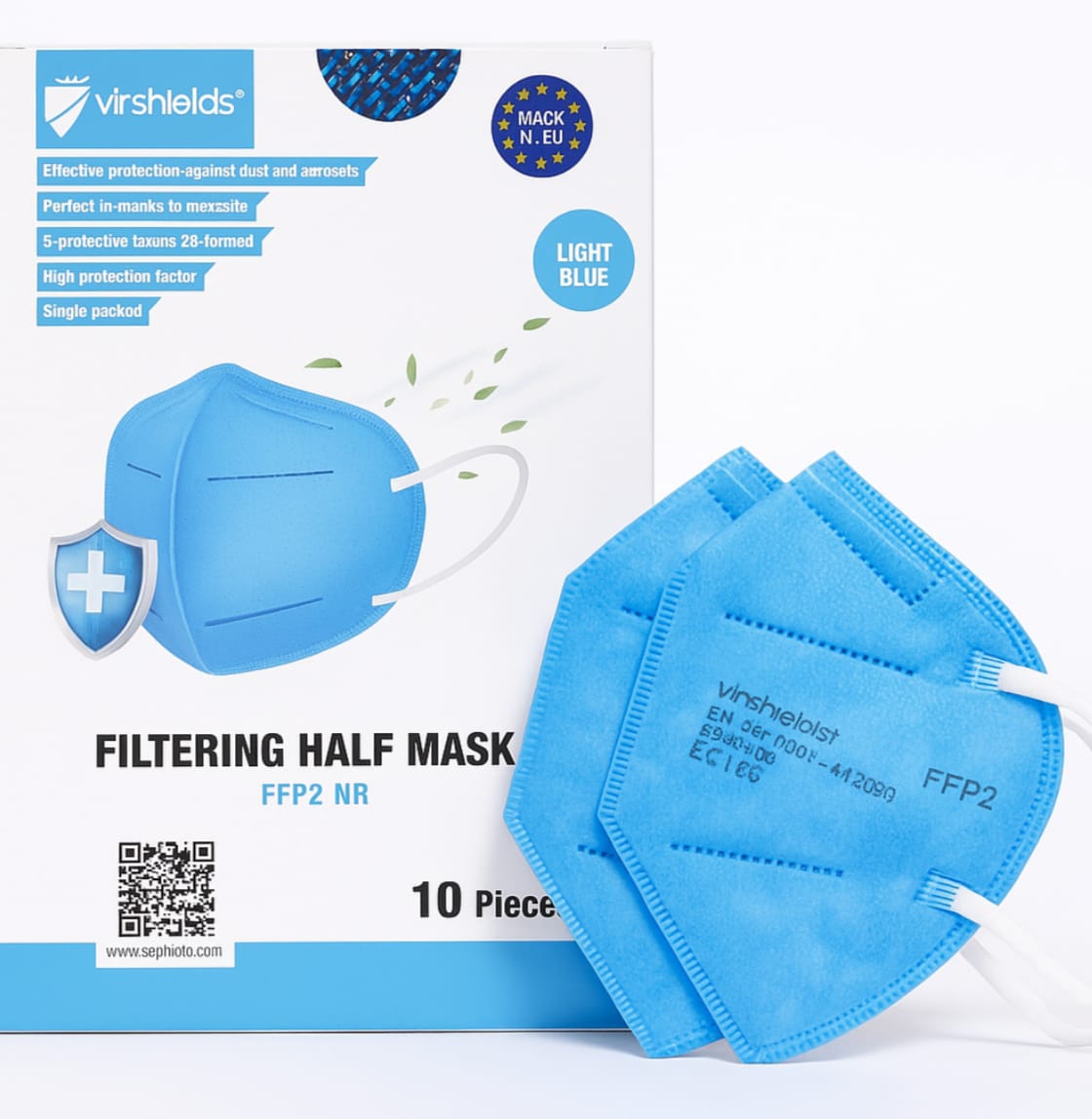 Ffp2-schutzmaske Mit Antiviralem Schutz, 5-lagig, Blau, Virshields – 10 Stück