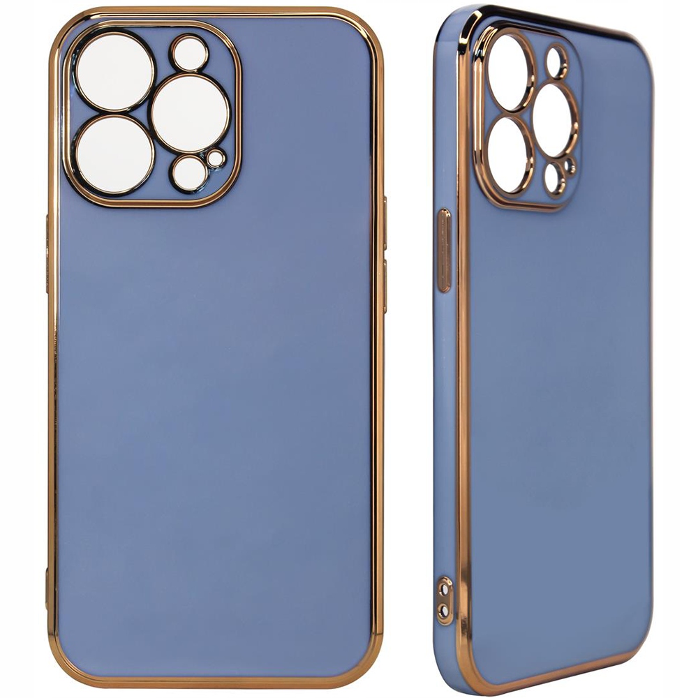 Lightning Color Case Iphone 12 Pro Max Gel-hülle Mit Goldrahmen Blau