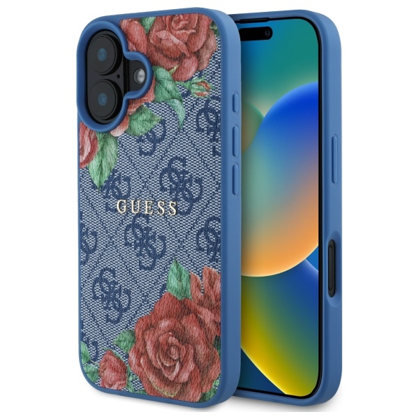 Guess Guhmp16sp4ropemcb Iphone 16 6,1" Blaue/blaue Hartschalen-hülle 4g Blumenmuster Magsafe