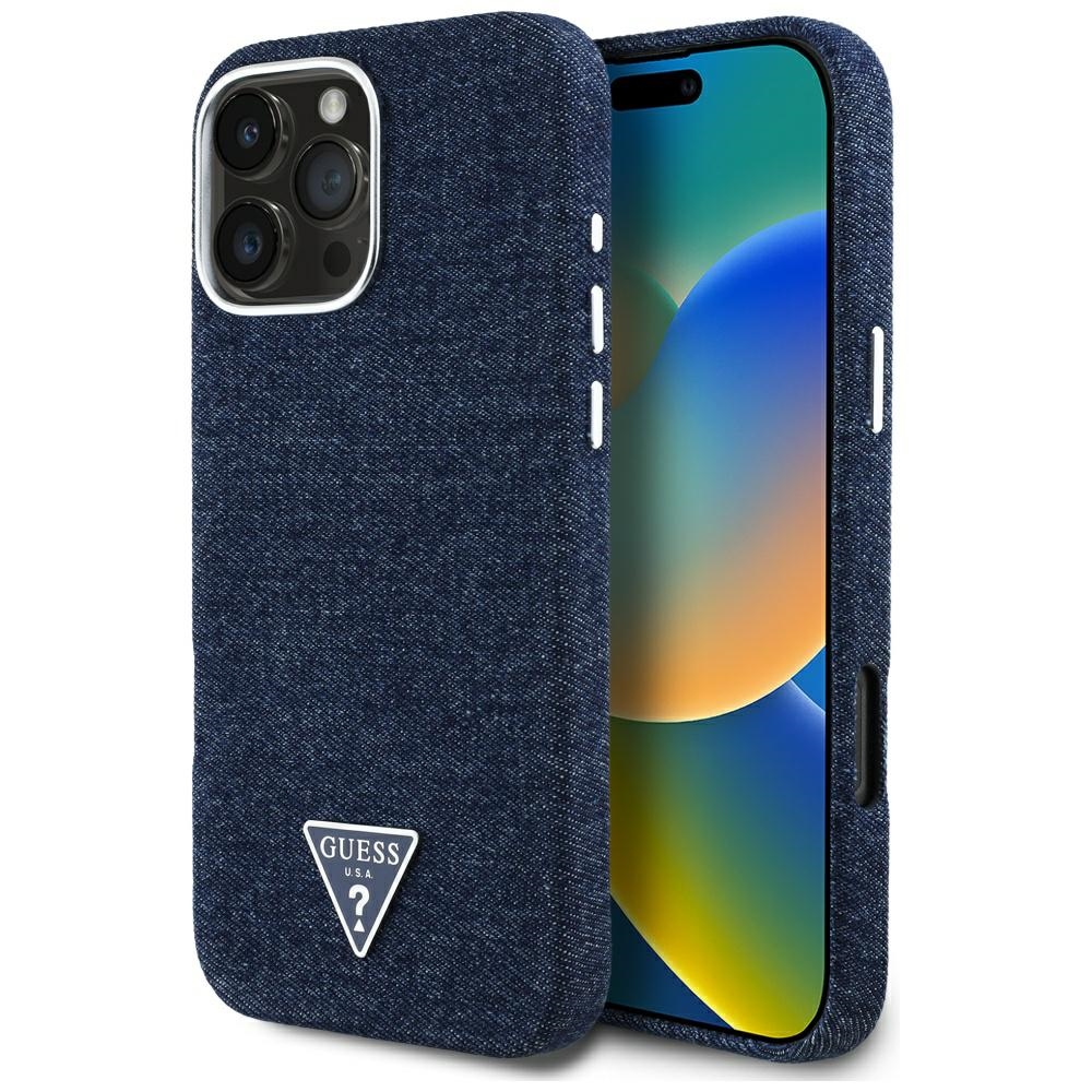 Guess Denim Triangle Logo Magsafe Hülle Für Iphone 16 Pro Blau