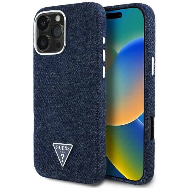 Guess Denim Triangle Logo Magsafe Hülle Für Iphone 16 Pro Max Blau