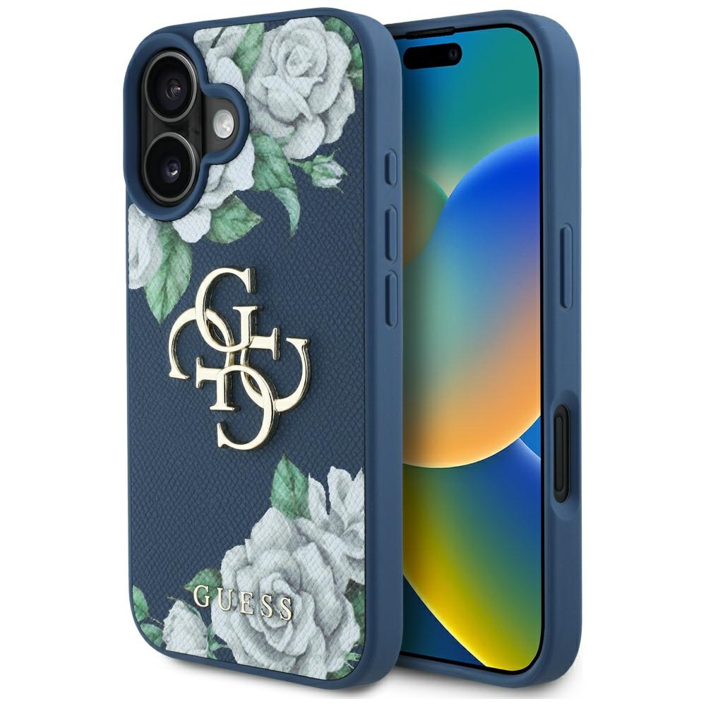 Guess Grained Roses Big 4g Logo Hülle Für Iphone 16 Blau