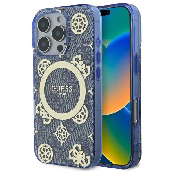 Guess Guhmp16xh4pyeeb Iphone 16 Pro Max 6,9" Blau/blau Hartschalenetui Iml Peony On 4g Hintergrund Magsafe
