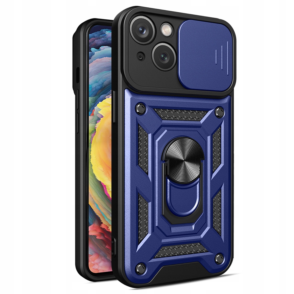 Hybrid Armor Camshield Schutzhülle Mit Ständer Und Kameraabdeckung Für Iphone 15 Plus – Blau