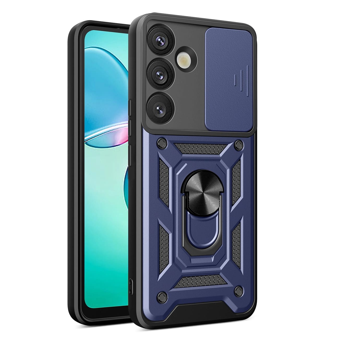 Hybrid Armor Camshield Schutzhülle Mit Kameraabdeckung Und Metallring Für Samsung Galaxy S25+ - Blau