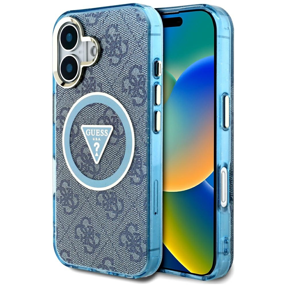 Guess Iml Metal Glitter 4g Circle Triangle Magsafe Hülle Für Iphone 16 Blau