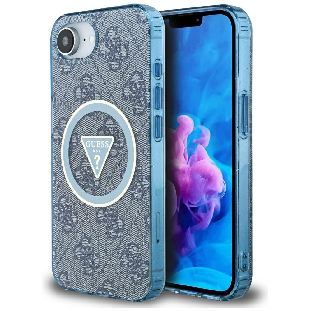 Guess Iml Metal Glitter 4g Circle Triangle Magsafe Hülle Für Iphone 16e / 17e Blau