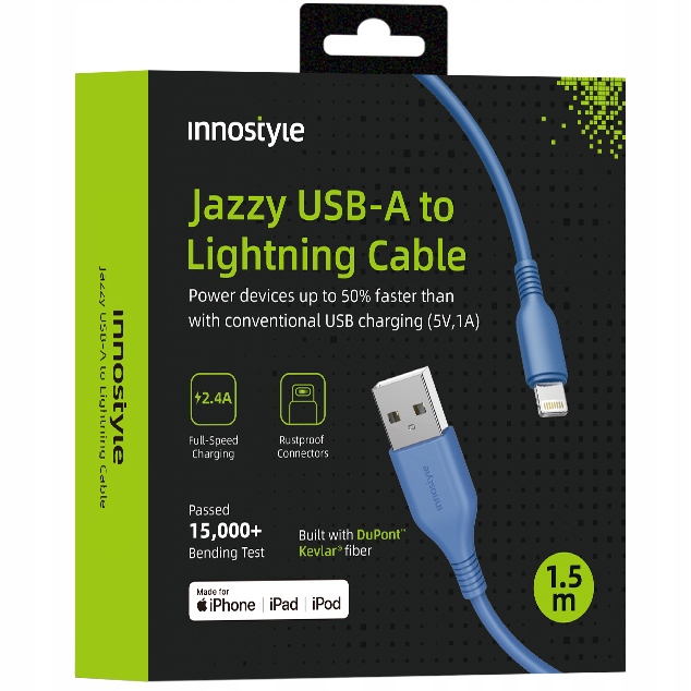 Innostyle Jazzy Usb-lightning-kabel, Mfi-schnellladefunktion Für Iphone, Kevlar, 2 M, Blau