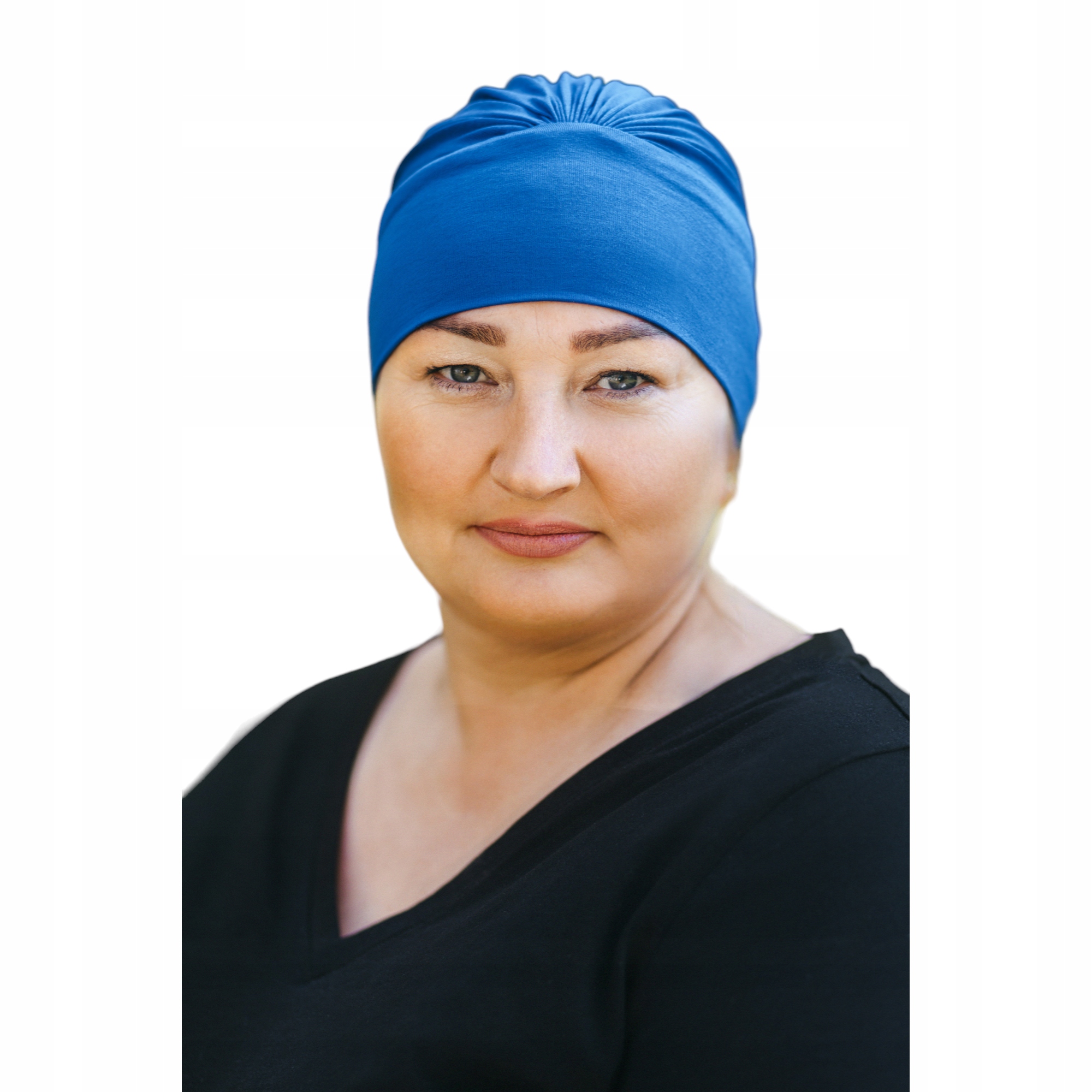 Kornblumenblauer Turban Jasmina, Geknitterter Schal Ohne Muster, Ebenfalls Nach Der Chemotherapie