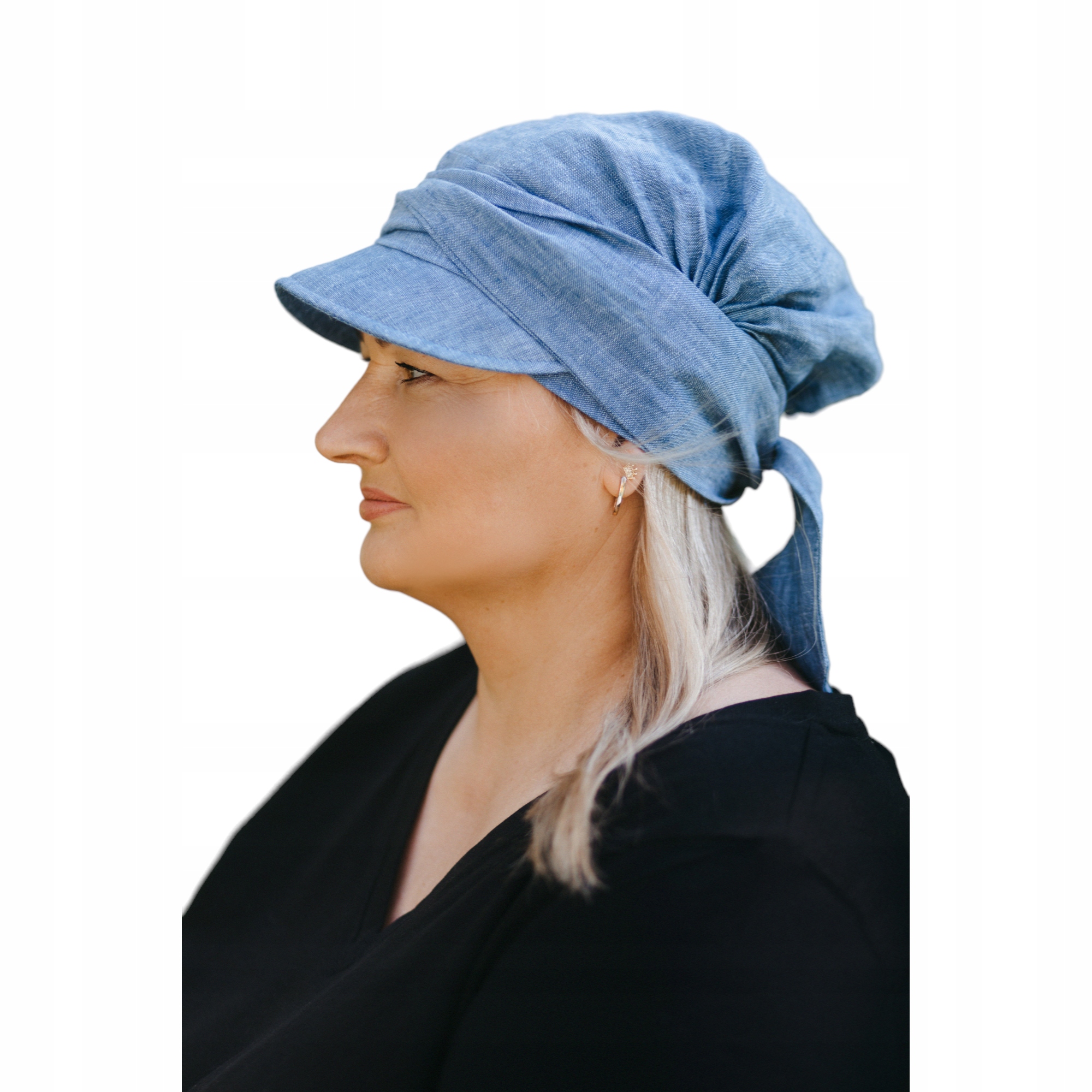 Lara, Damen-kopftuch Mit Visier, Jeans Aus Leinen, Auch Nach Der Chemotherapie