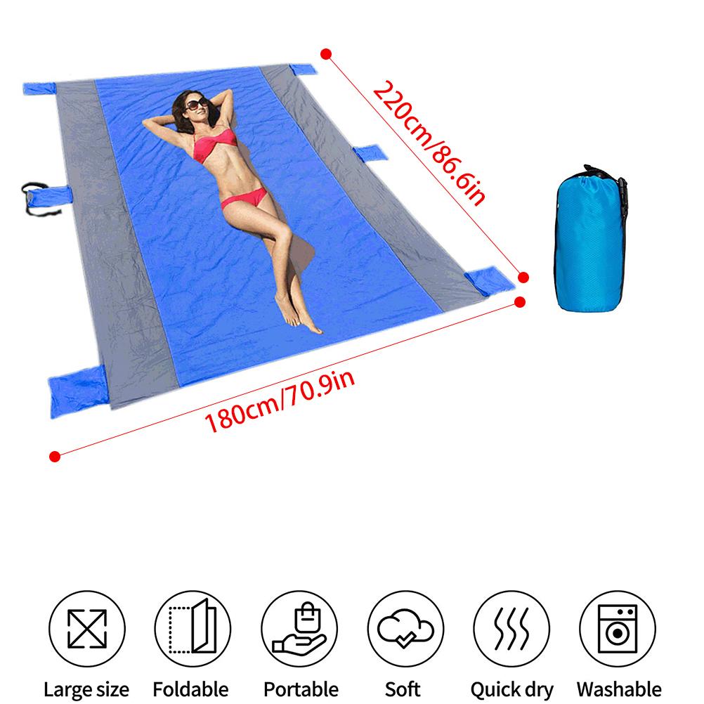 Große Stranddecke 220 Cm X 180 Cm, Sandabweisende Picknickdecke Aus Nylon Mit 4 Heringen Für Reisen, Camping Und Wandern