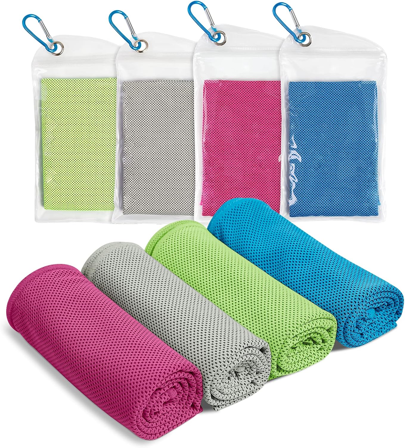 4 Stück Kühlhandtuch Kühlendes Handtuch Kühltuch Für Sofortige Kühlung Mit 4 Wasserdichten Beuteln Mikrofaser Sporthandtuch Für Fitness Camping Wandern Yoga Golf Reisen Indoor Outdoor (30100cm)