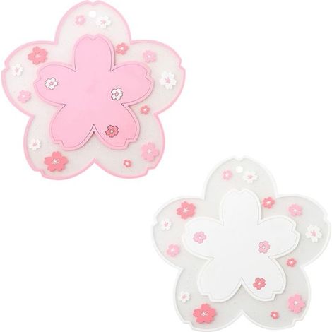 Set Mit 2 Kawaii-untersetzern Für Kaffeetassen, Niedliche, Kirschblütenförmige Teetassen, Rosa