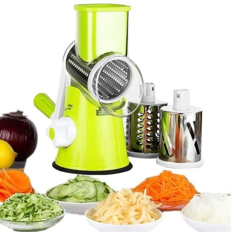 Multifunktionaler Gemüseschneider, Manuelle Gemüseschneidemaschine Mit 3 Zylindrischen Edelstahlklingen, Käse- Und Karottenreibe (grün)