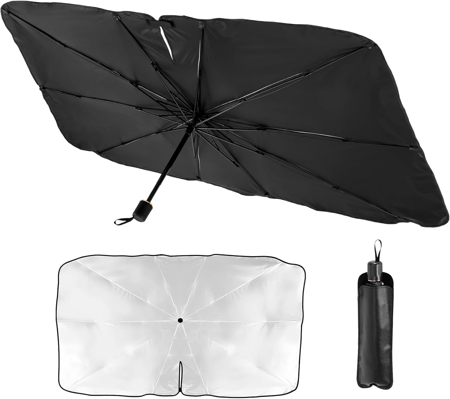 Sonnenschutzblende Für Die Frontscheibe, 145 X 80 Cm, Tragbarer Sonnenschutzschirm Für Autos – Titanbeschichtung – Uv- Und Hitzeschutz – Einfache Montage Für Pkw, Suvs Und Lkw
