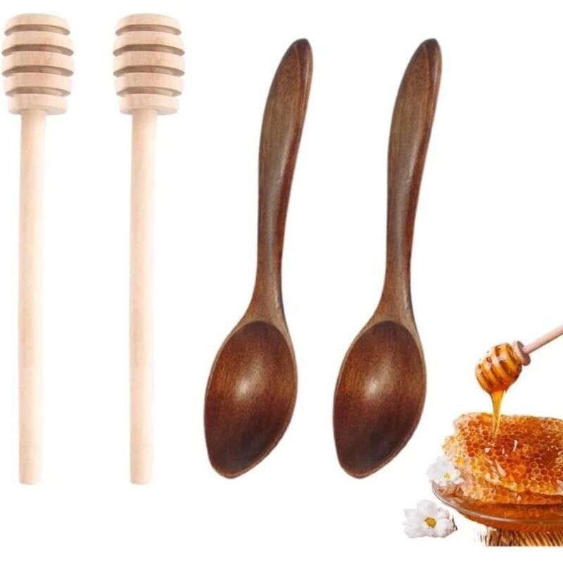 4-teiliges Honigrührer-set, Honiglöffel, Honiglöffel Aus Holz, Honigspiralstäbe Zum Mischen