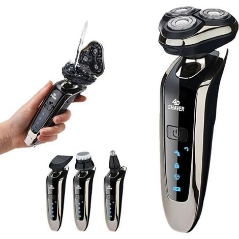 (schwarz) 4-in-1 Elektrorasierer Für Herren, Nass- Und Trockenrasierer Mit Akku, 3d-rotationsscherköpfen, Lcd-display, Tragbar, Schwarz