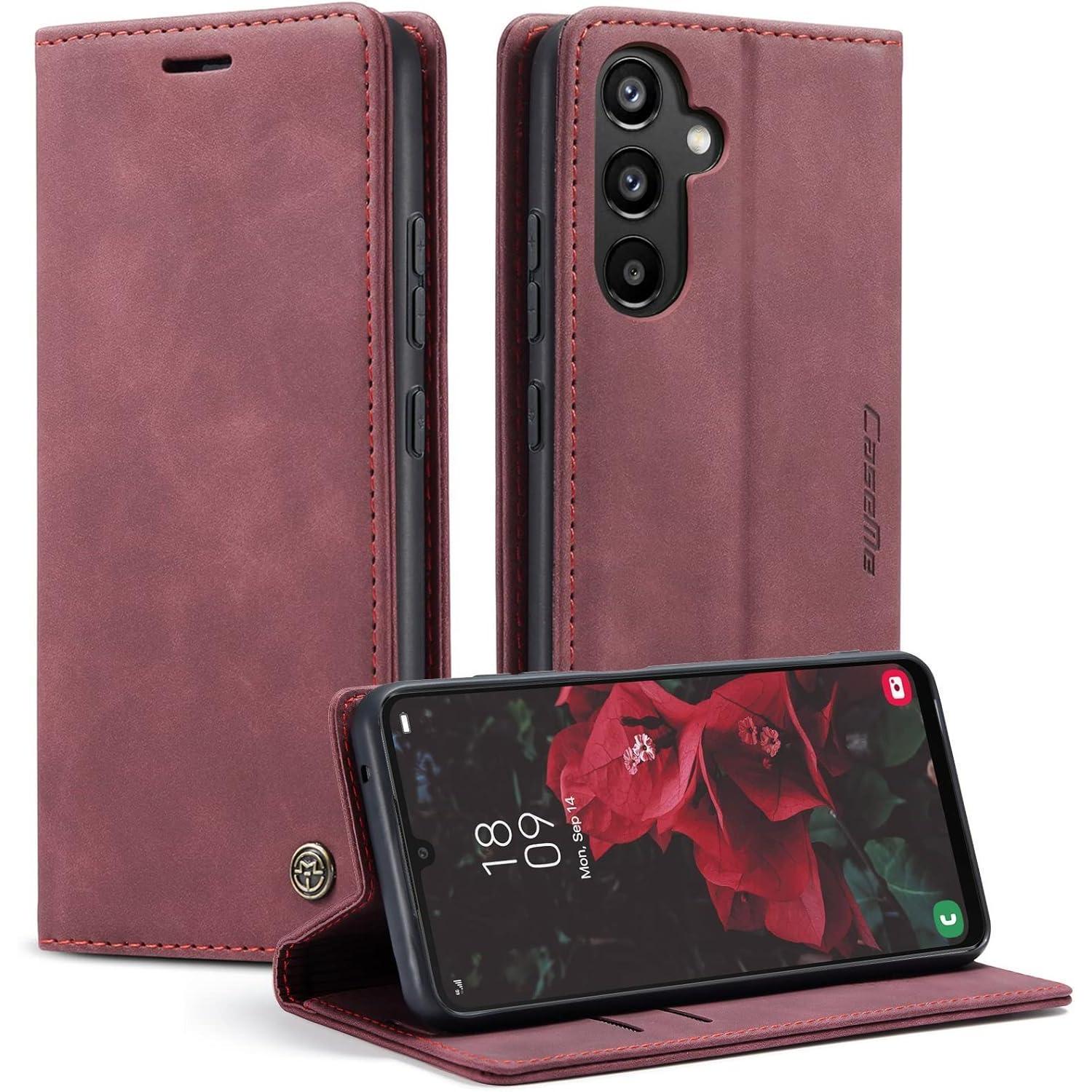 Samsung Galaxy A34 5g Handyhülle Premium Leder Flip Case Weinrot