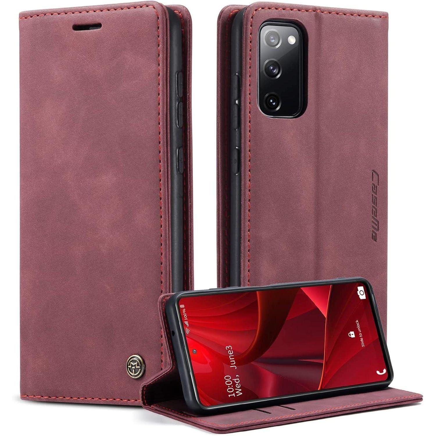 Caseme Samsung Galaxy S20 Fe 5g/4g Hülle Leder Flip Case Weinrot