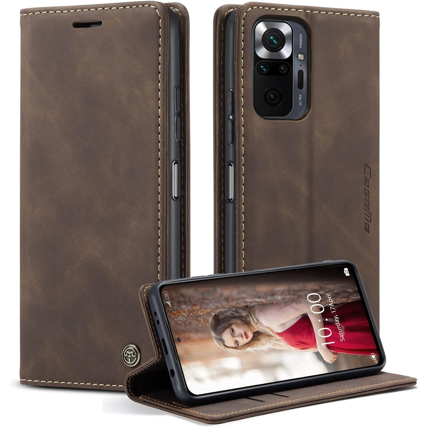 Xiaomi Redmi Note 10 Pro Max Handyhülle Leder Flip Case Kaffee