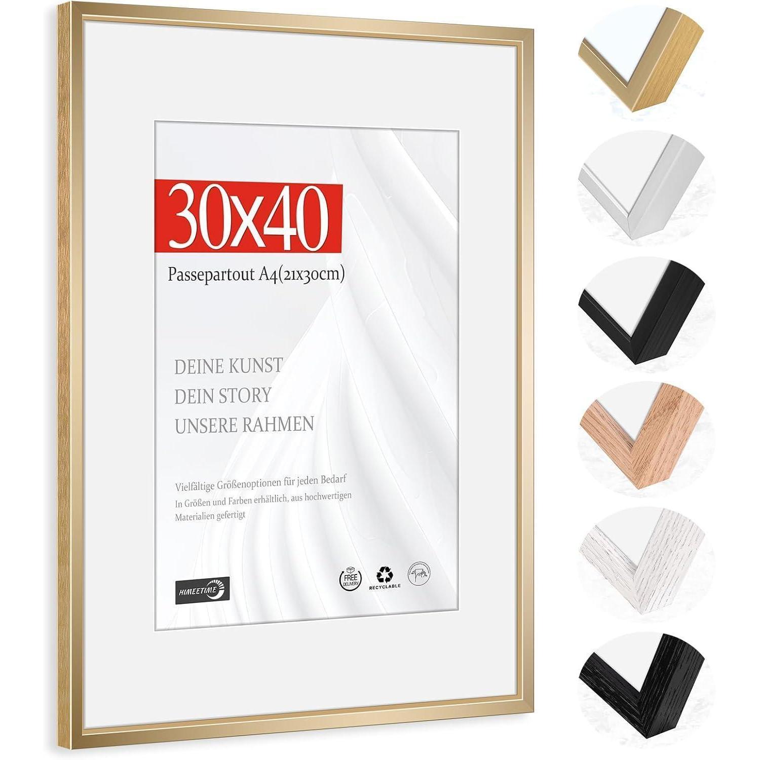 Bilderrahmen 30x40cm Passepartout Alu Champagner Gold 30x40cm 1x