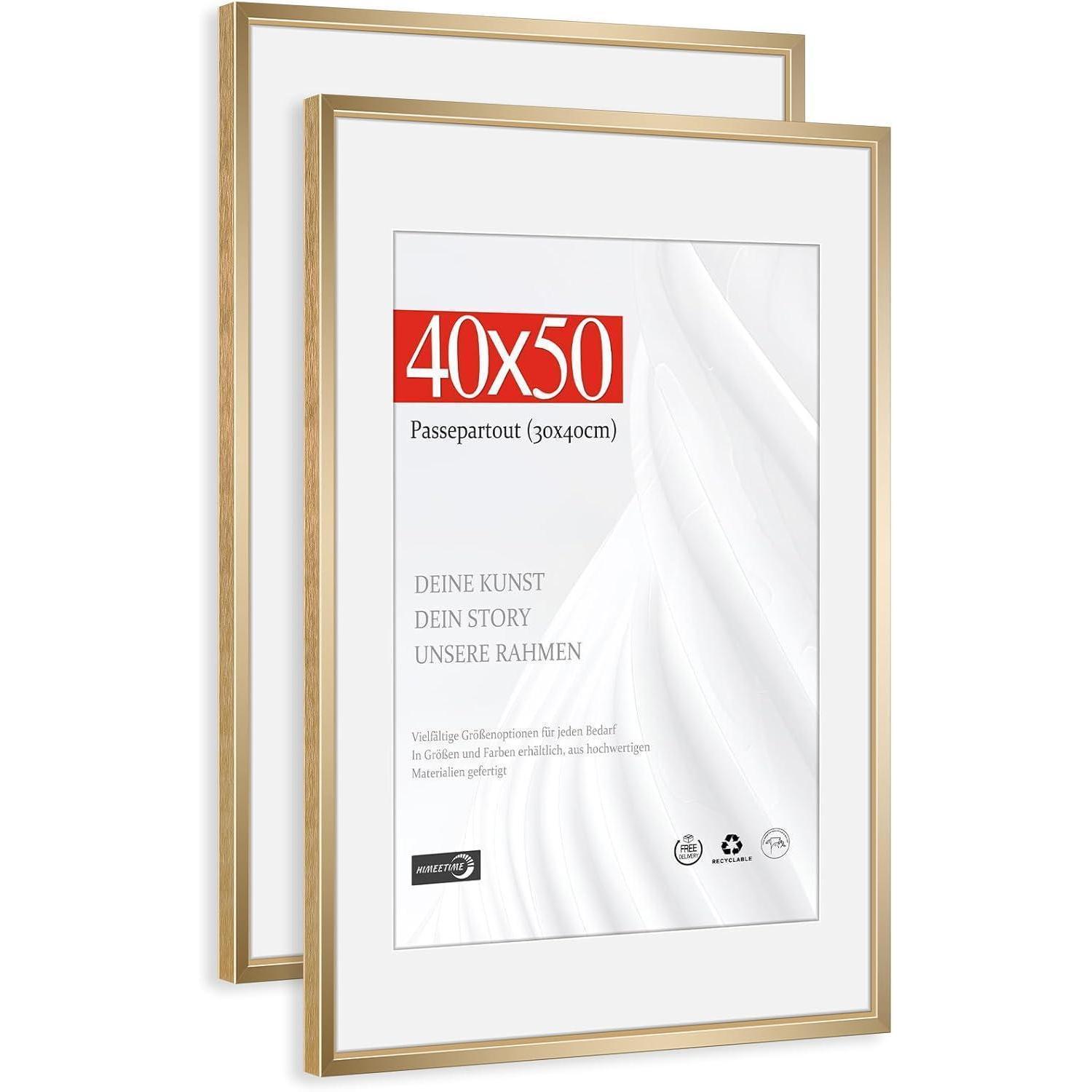 Bilderrahmen 40x50cm Passepartout Alu Champagner Gold 40x50cm 2x