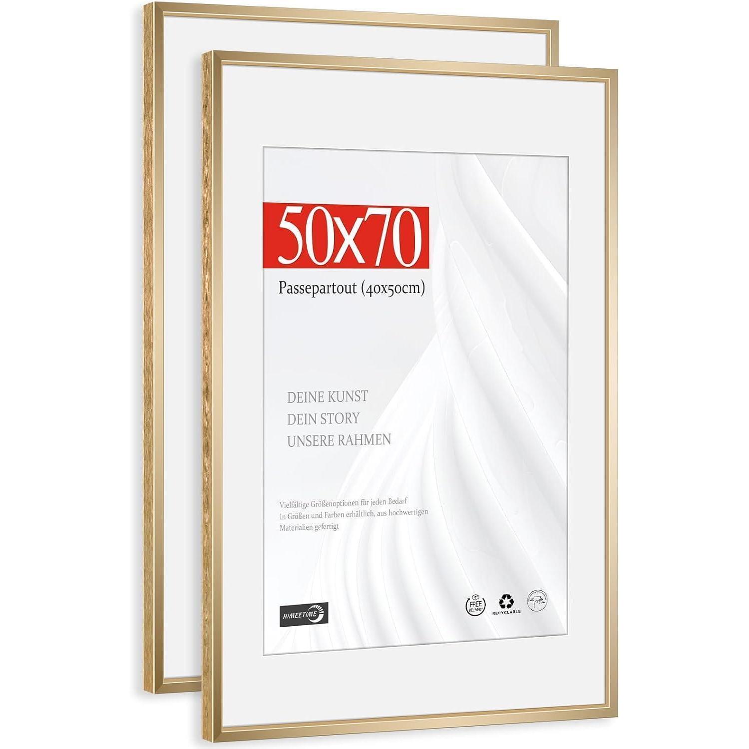 Bilderrahmen 50x70 Passepartout 40x50 Alu Champagner Gold 50x70cm 2x