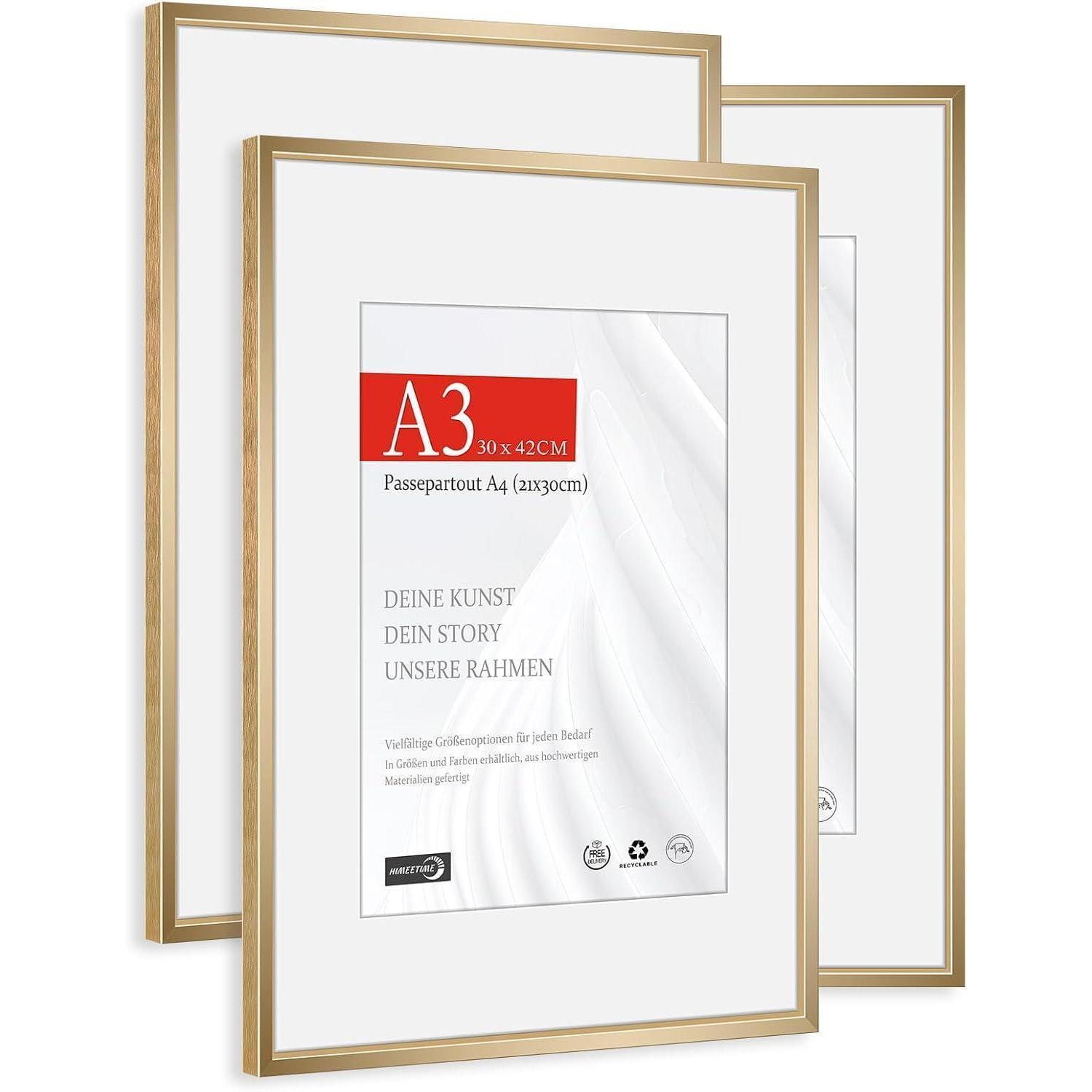 Bilderrahmen A3 Passepartout Alu Champagner Gold A3(29,7x42cm) 3x