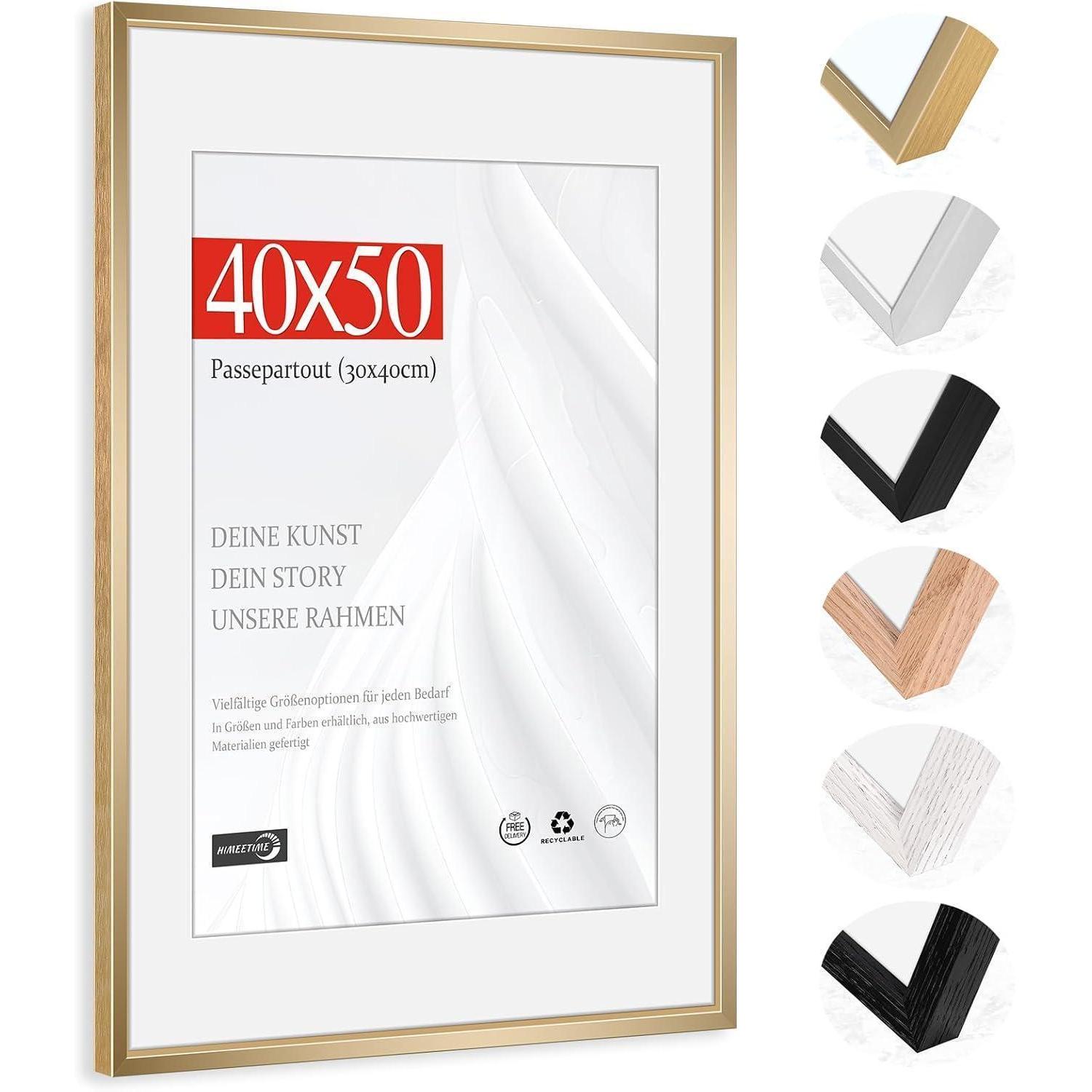Bilderrahmen Passepartout 30x40cm Alu Champagner Gold 40x50cm 1x