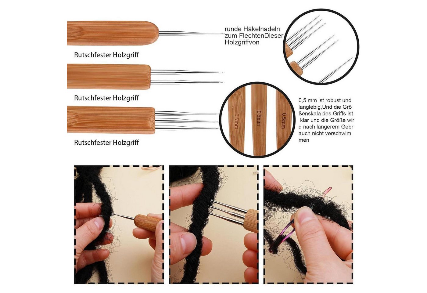 Dreadlock Häkelnadel 48-teiliges Set 6 Häkelnadeln Gebogene Knüpfnadeln Etui Bild 5