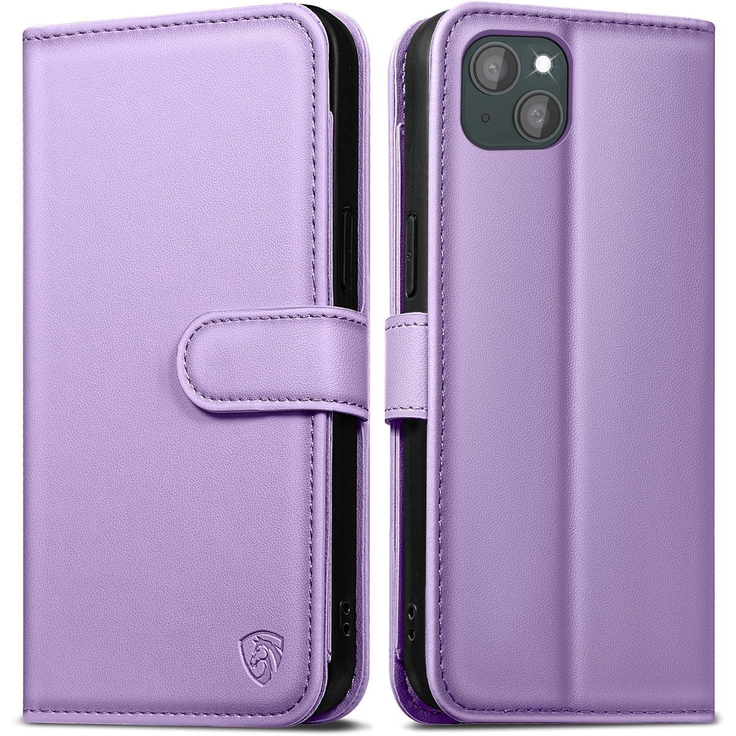 Iphone 15 Handyhülle Klapphülle Leder Rfid Schutz Helllila