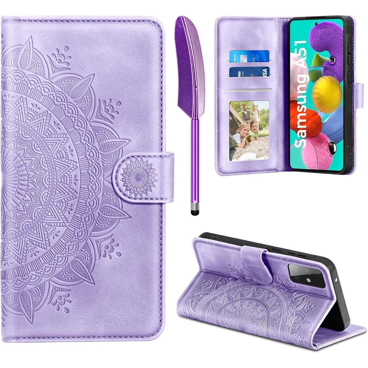 Samsung Galaxy A51 Lederhülle Flip Wallet Case Hellviolett