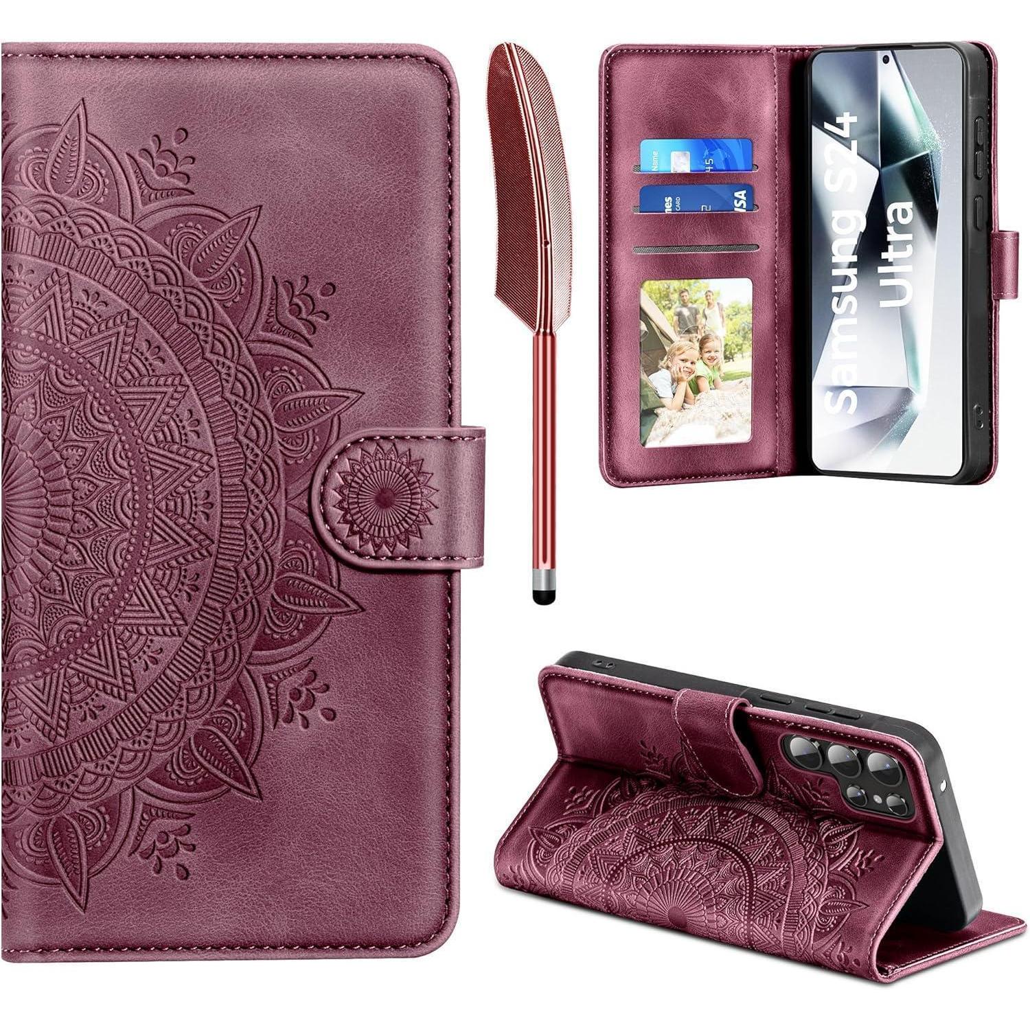 Samsung Galaxy S24 Ultra Handyhülle Flip Wallet Pu Leder Weinrot