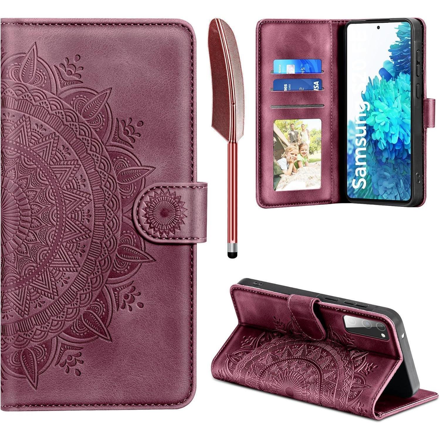 Lederhülle Samsung Galaxy S20 Fe Handyhülle Flip Wallet Weinrot